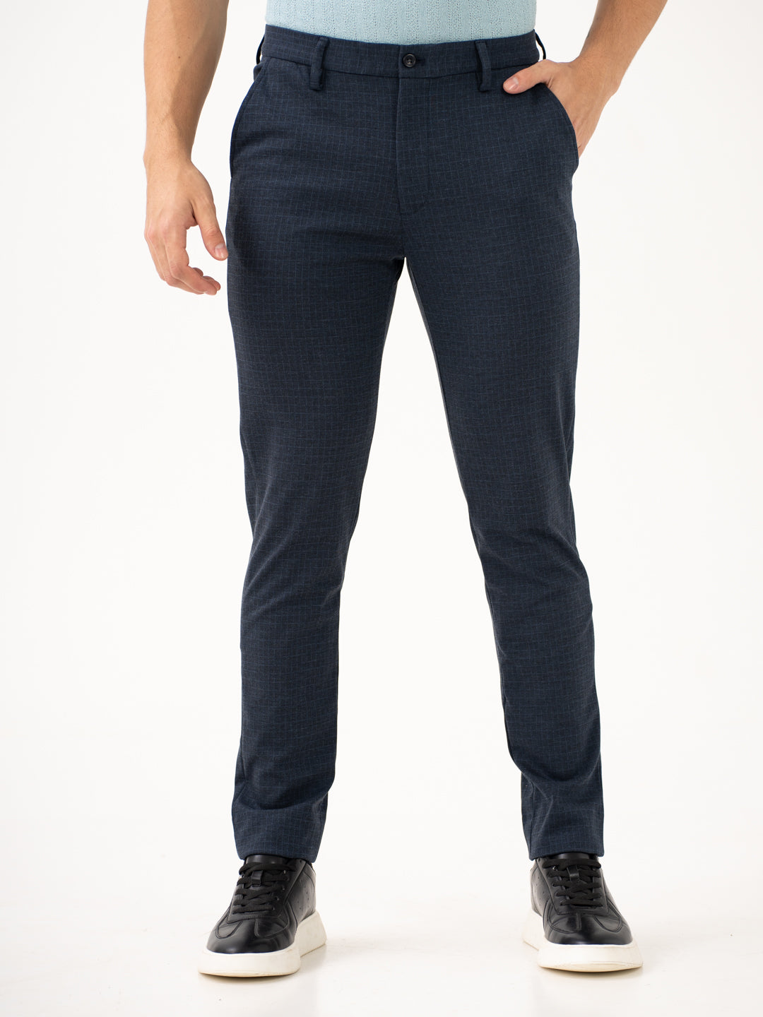 Navy Blue Checks Power-Stretch Pants
