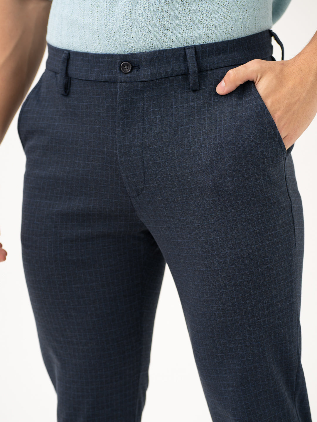 Navy Blue Checks Power-Stretch Pants
