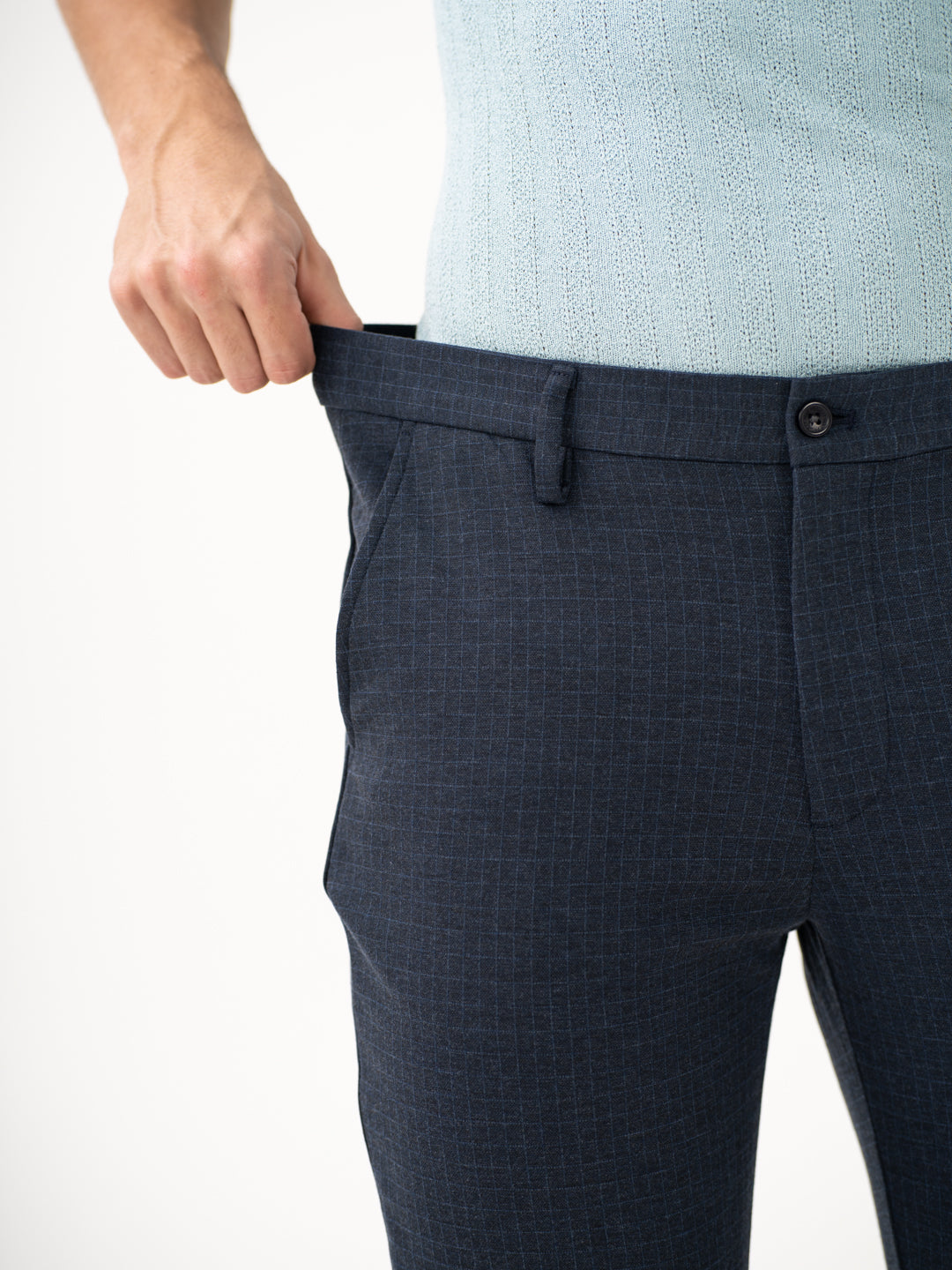 Navy Blue Checks Power-Stretch Pants