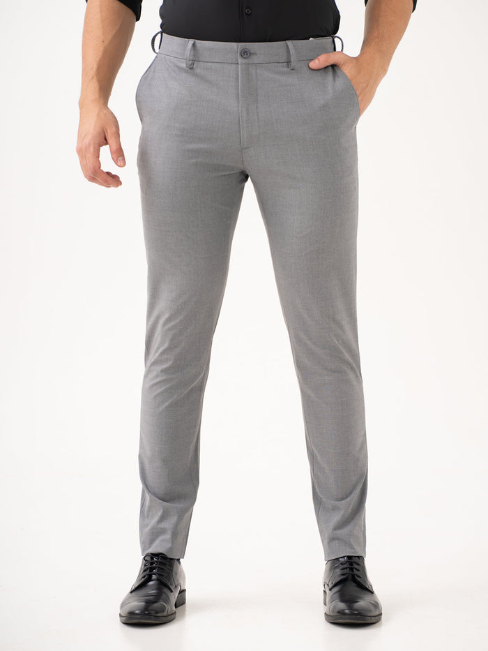 Effortless Grey Slim Fit Stretch Formal Pants