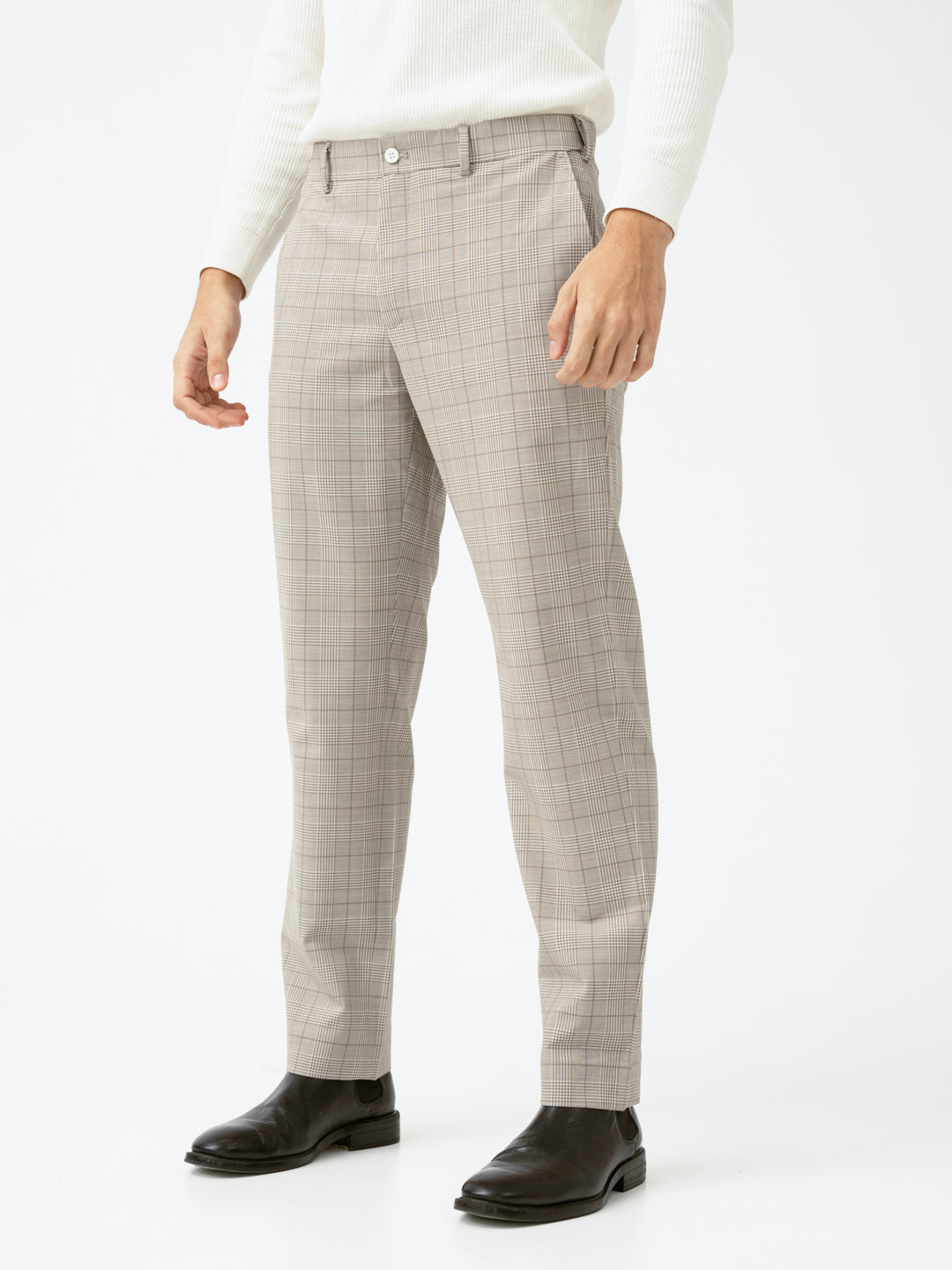 Squirrel Beige Checks Merino Wool Pants