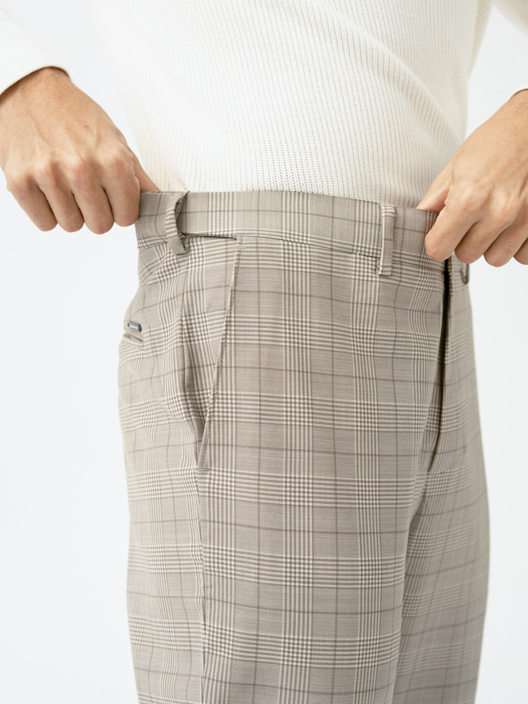 Squirrel Beige Checks Merino Wool Pants