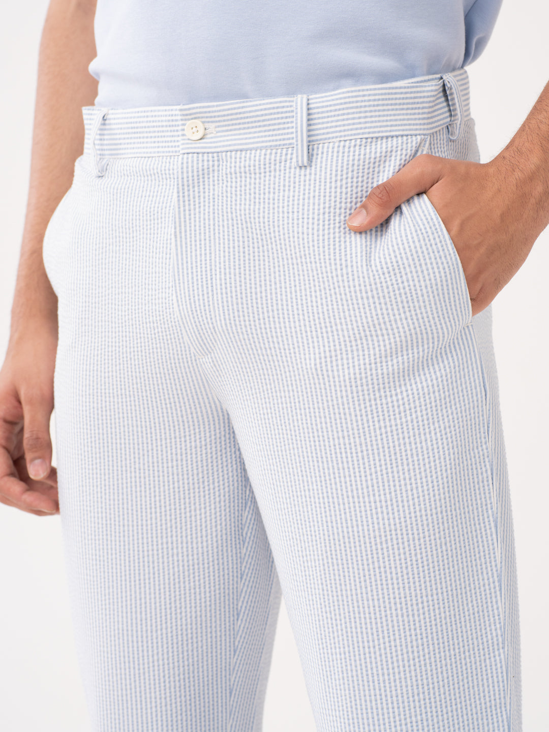 Breeze Blue Stripes Seersucker Pants