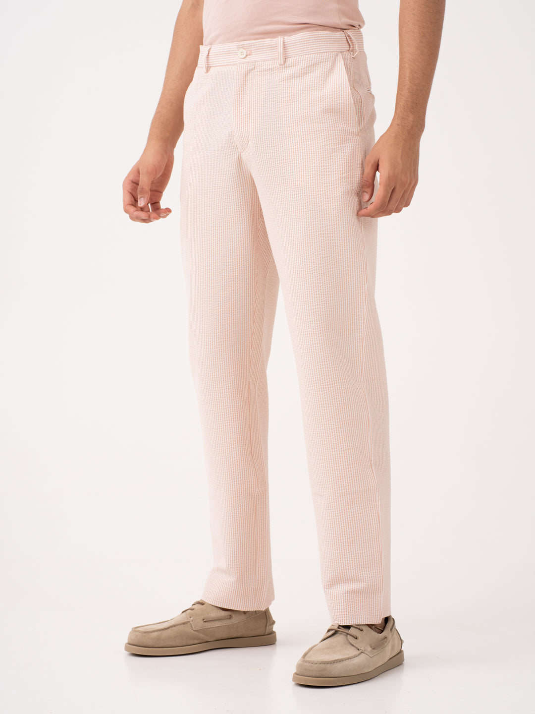 Poppy Peach Stripes Seersucker Pants