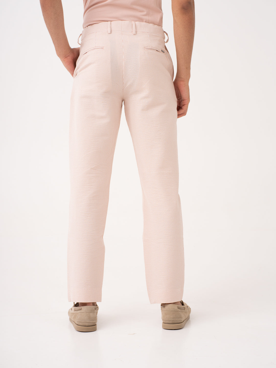 Poppy Peach Stripes Seersucker Pants