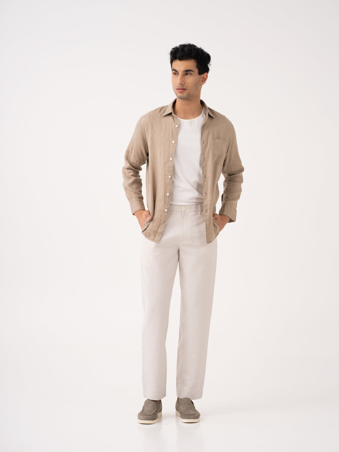 Terrain Taupe Stripes Seersucker Pants
