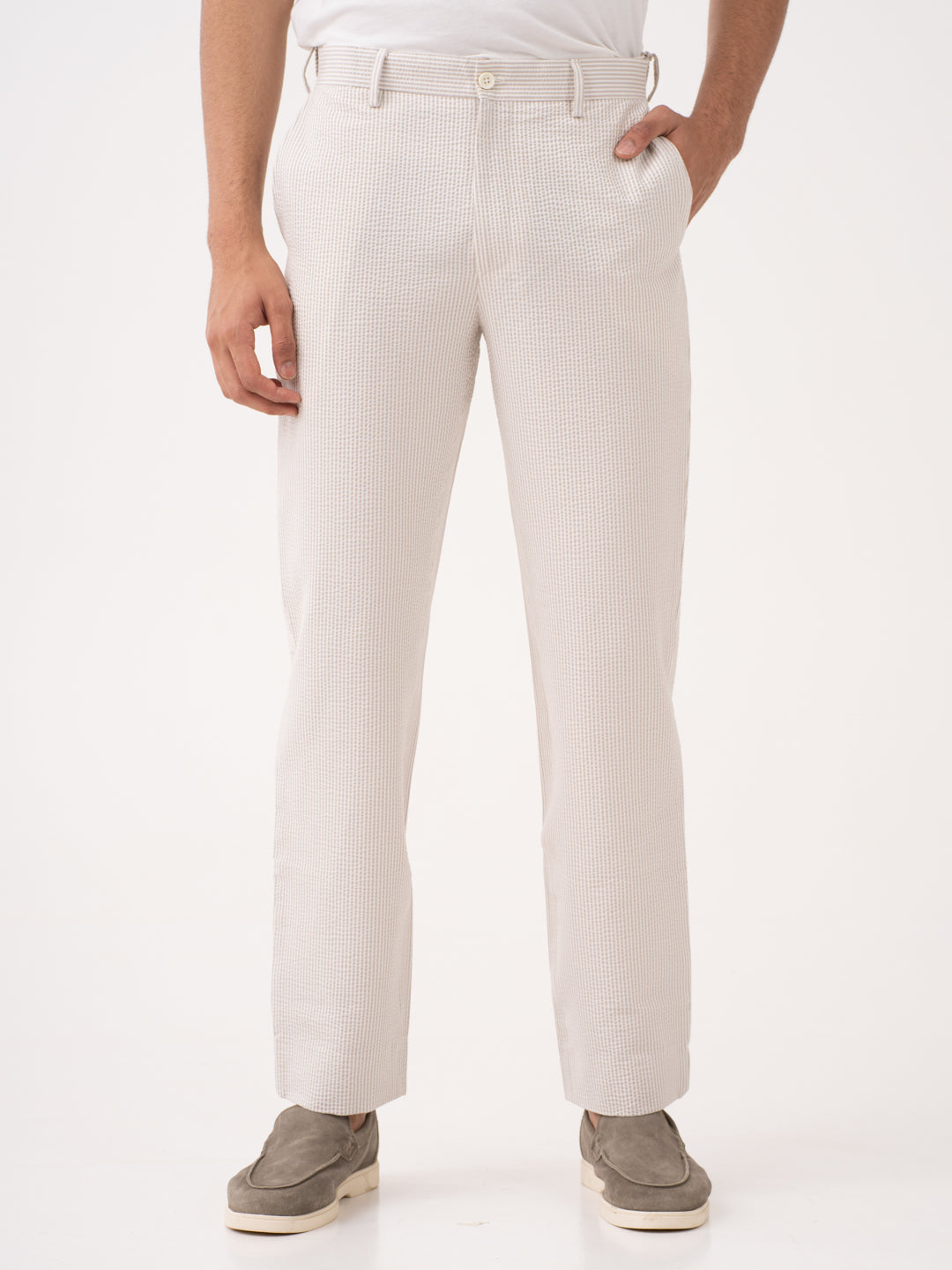 Terrain Taupe Stripes Seersucker Pants
