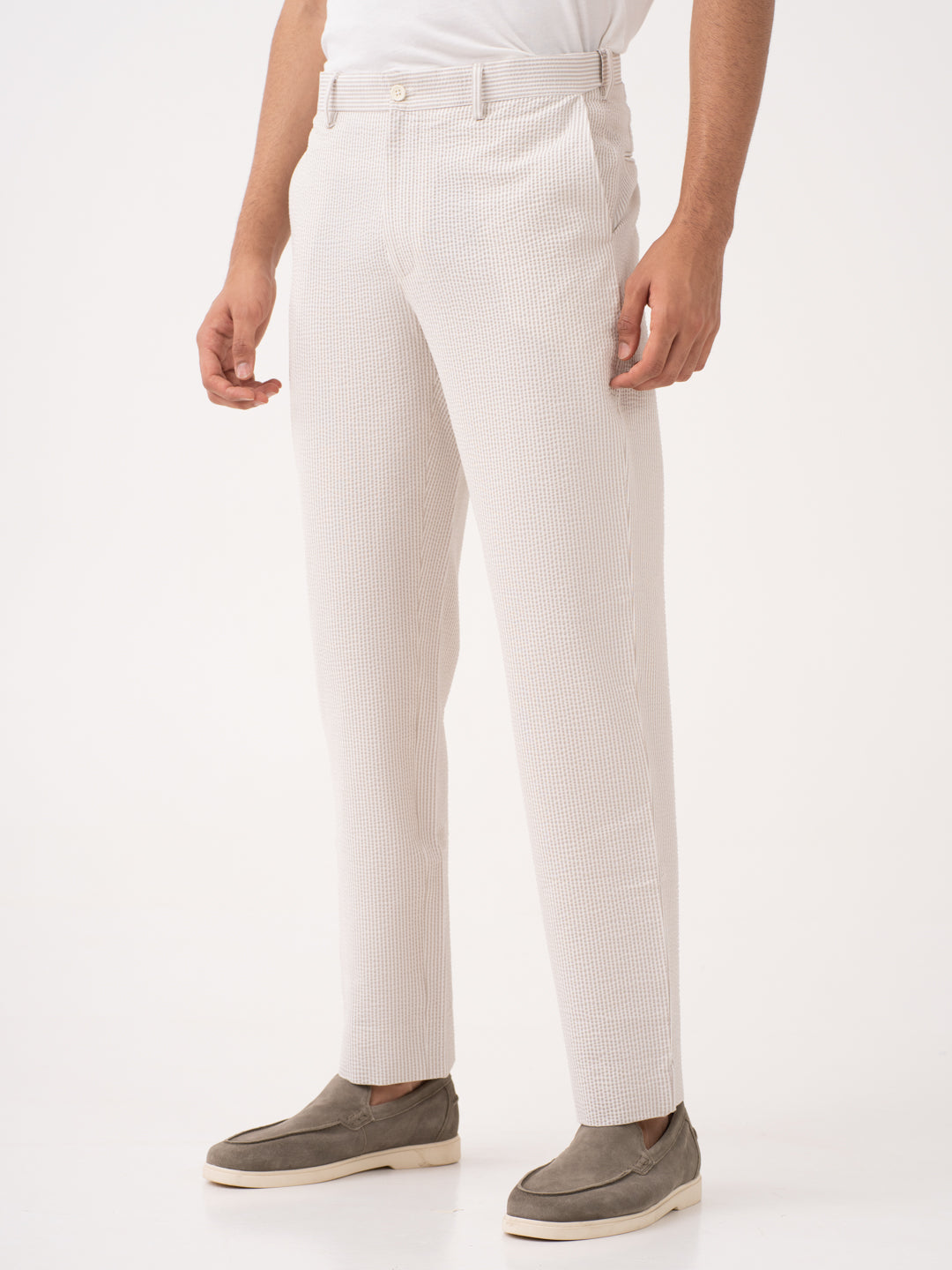 Terrain Taupe Stripes Seersucker Pants