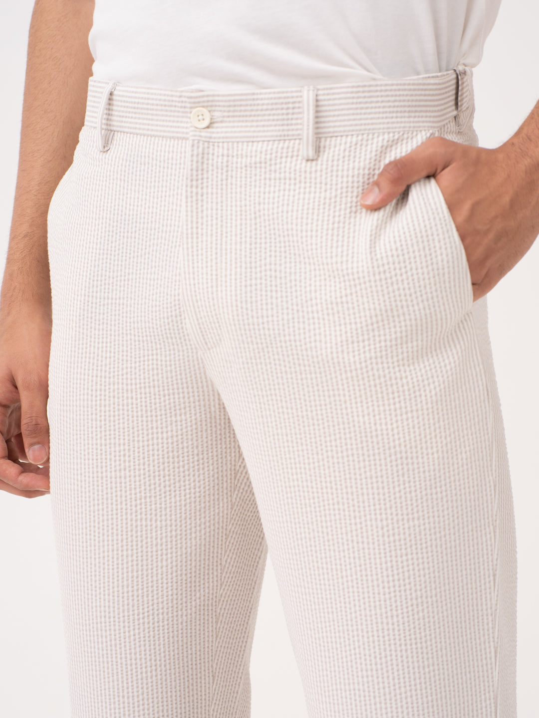 Terrain Taupe Stripes Seersucker Pants