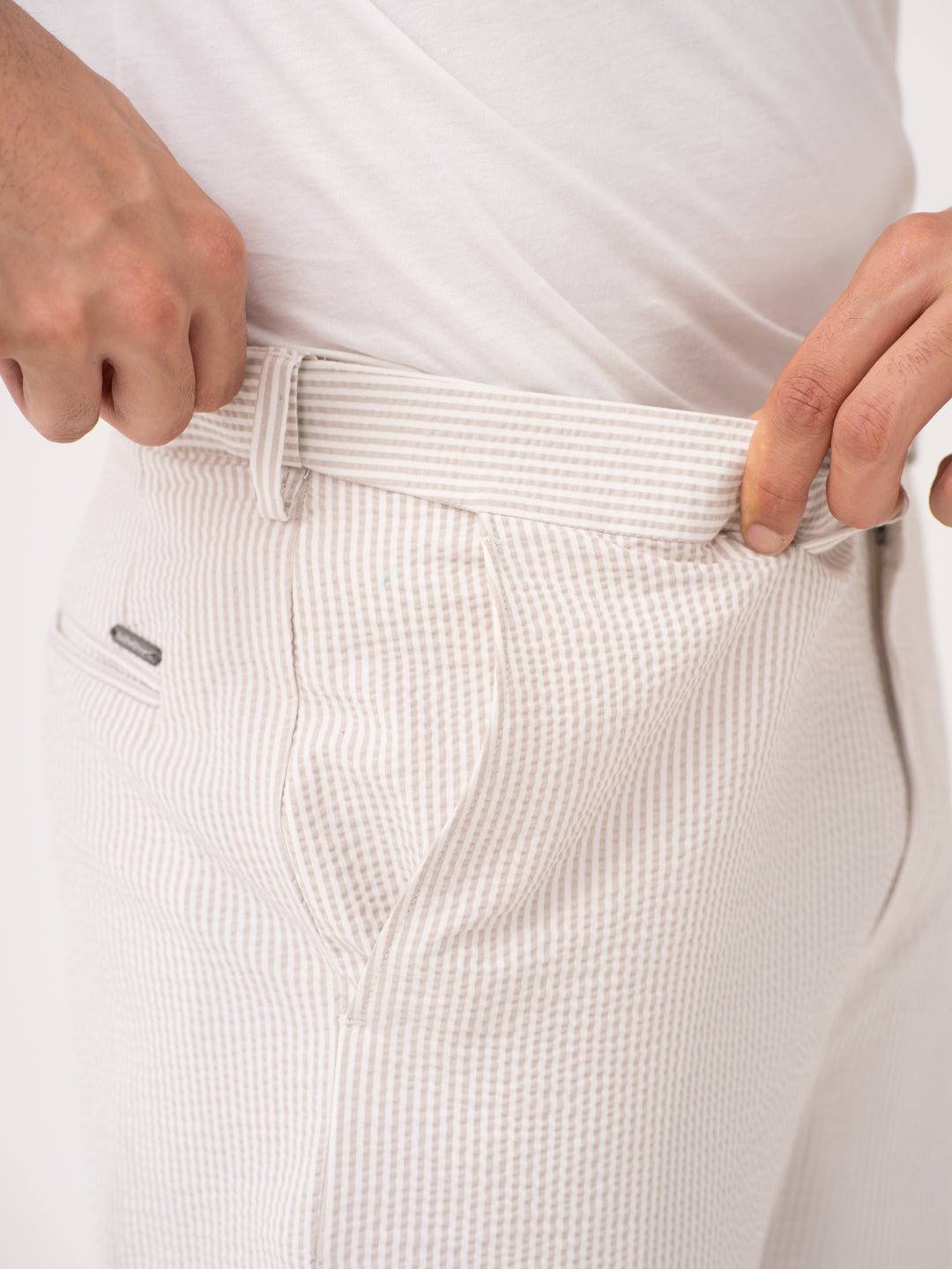 Terrain Taupe Stripes Seersucker Pants