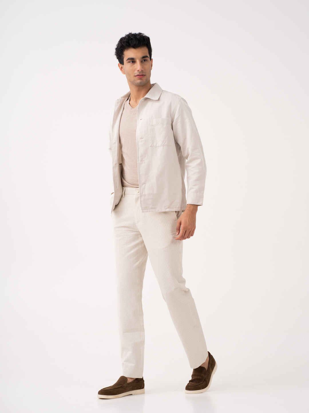 Milo Beige Stripes Seersucker Pants