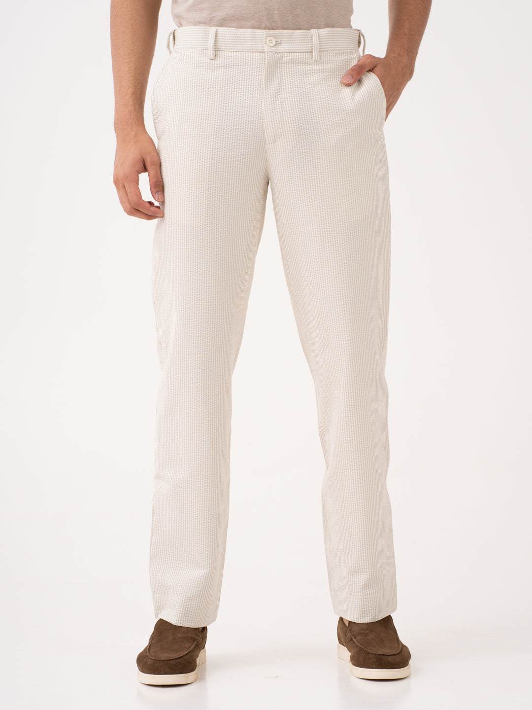 Milo Beige Stripes Seersucker Pants