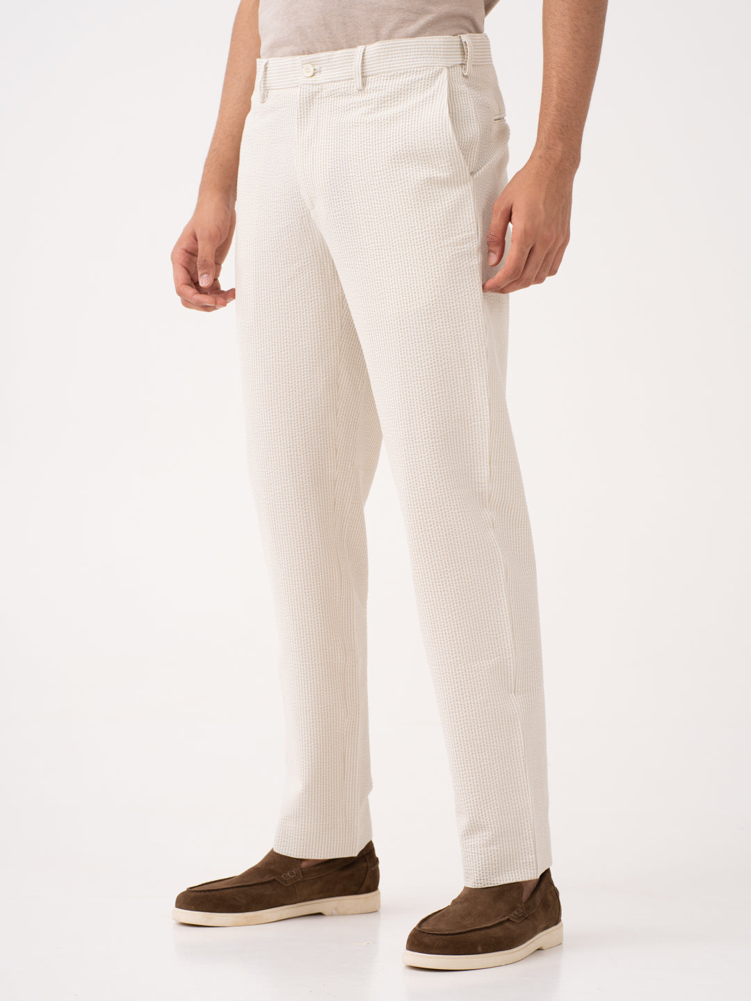 Milo Beige Stripes Seersucker Pants