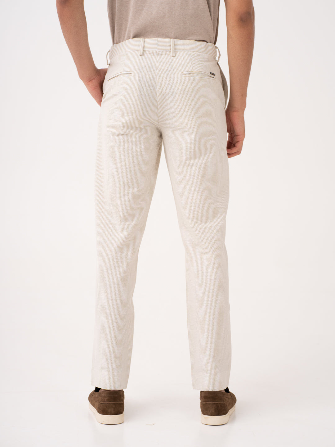 Milo Beige Stripes Seersucker Pants