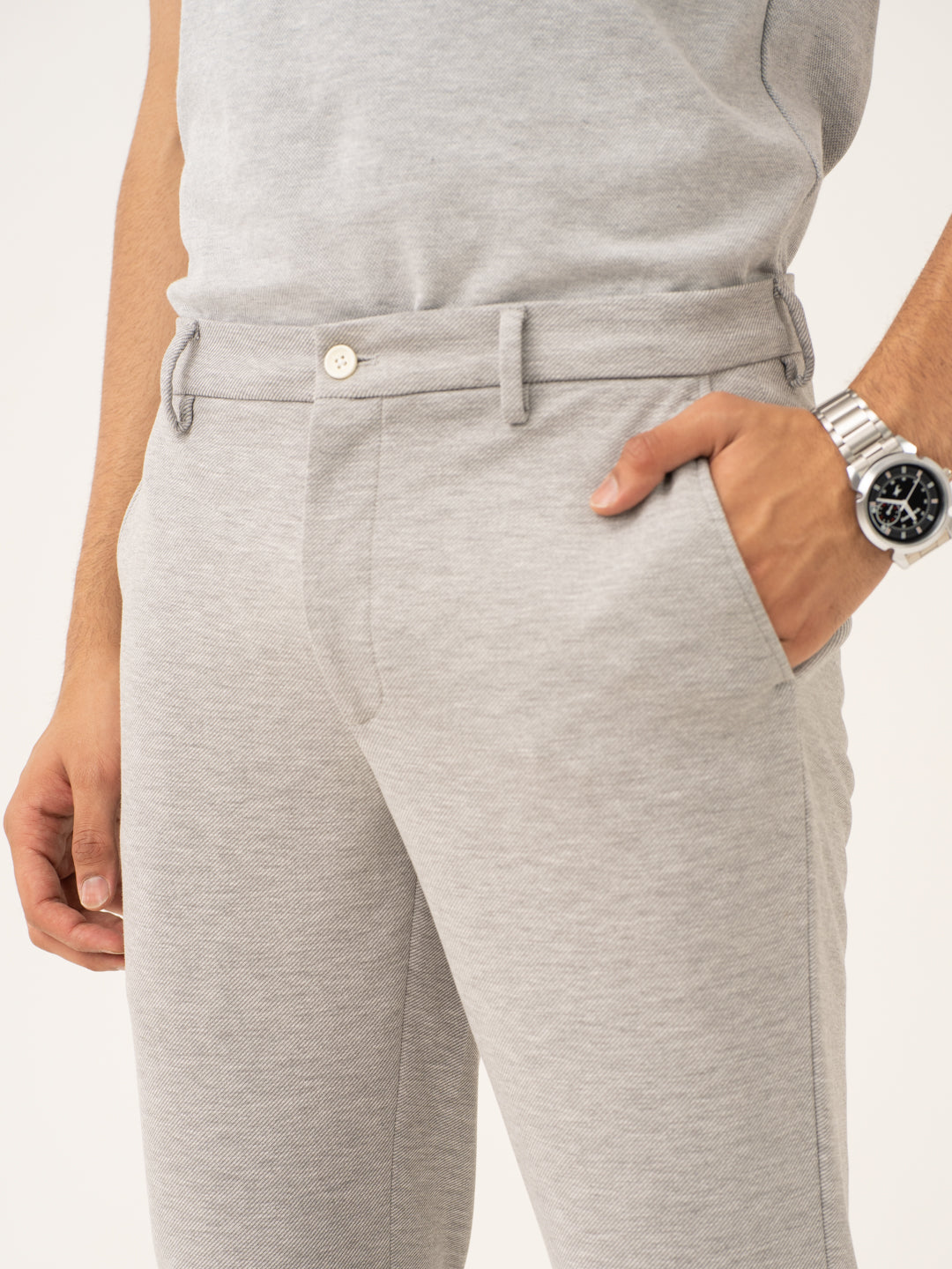 Neural Grey Twill Power-Stretch Pants