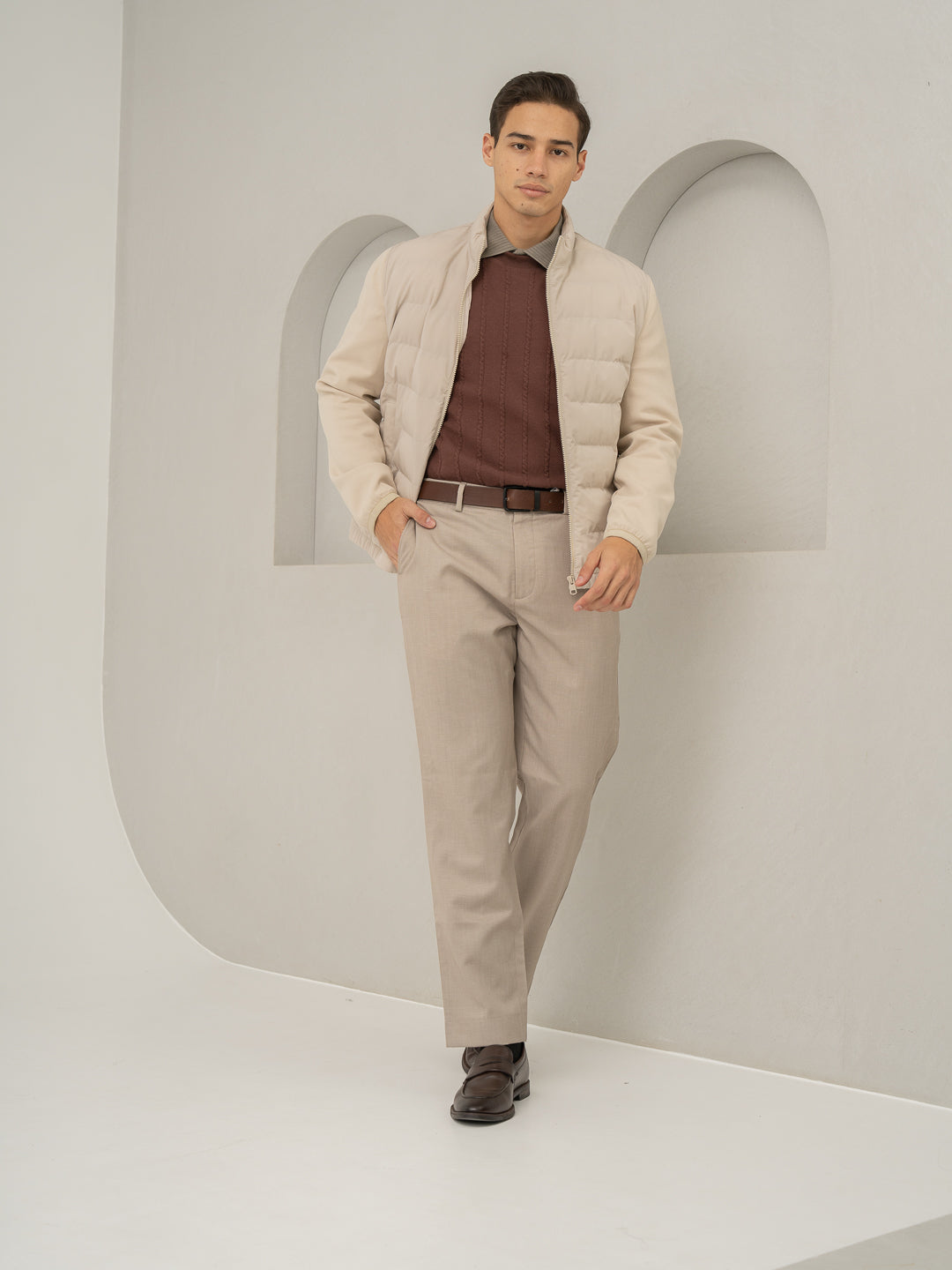 Silica Beige Tropical Wool Linen Pants
