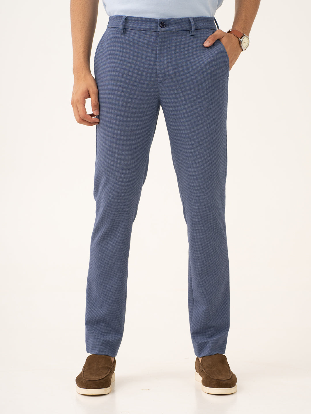 Echo Blue Waffle Textured Power-Stretch Pants