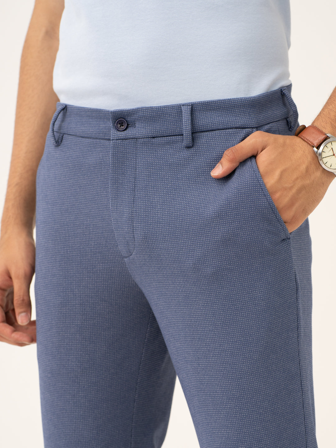 Echo Blue Waffle Textured Power-Stretch Pants