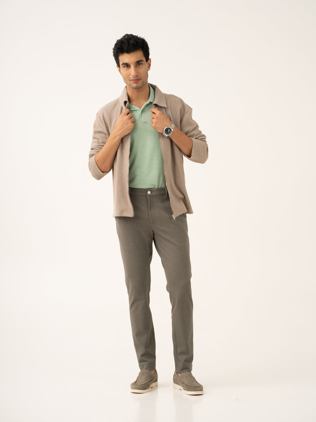 Crypto Green Waffle Textured Power-Stretch Pants