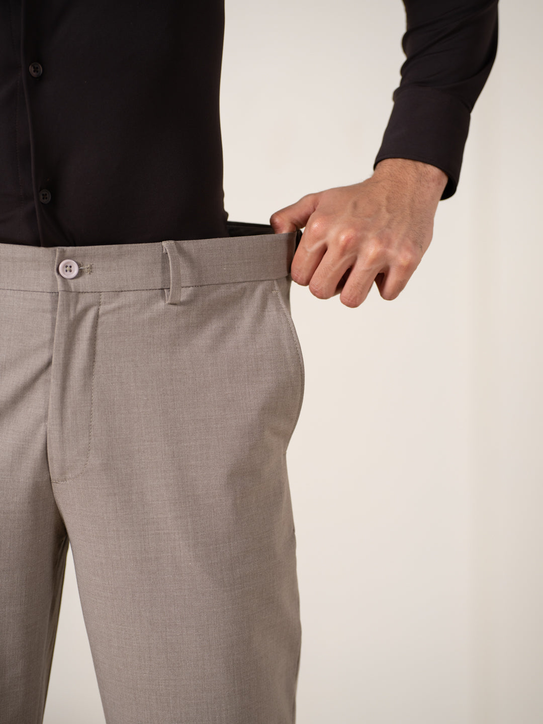 Whispering Khaki Melange Stretch Formal Pants