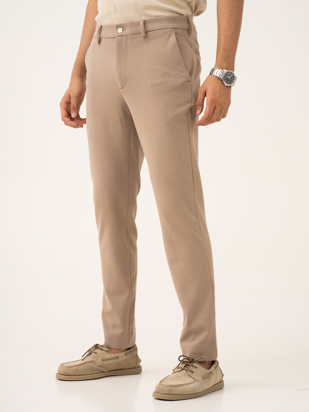 Byte Beige Waffle Textured Power-Stretch Pants