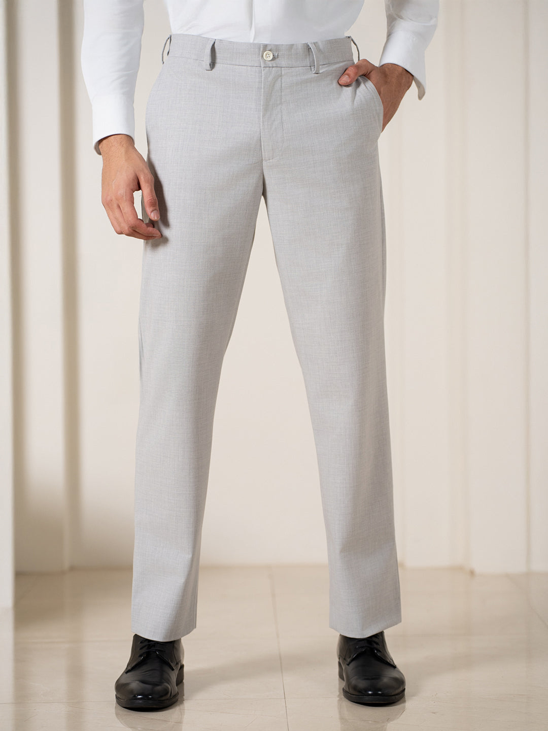 Ethereal Grey Melange Stretch Formal Pants