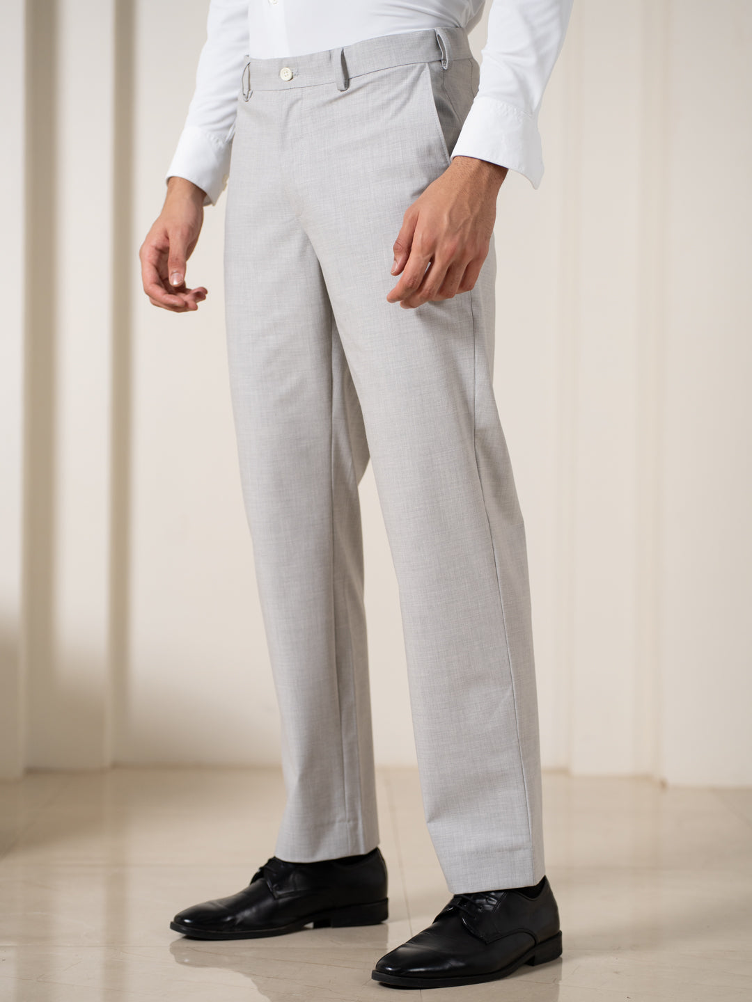 Ethereal Grey Melange Stretch Formal Pants