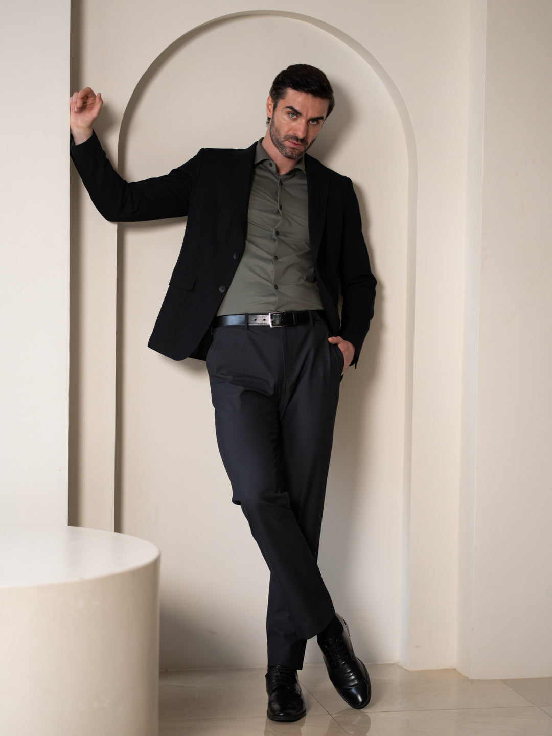 Aether Black Micro Checks Relaxed Stretch Fit Formal Pants