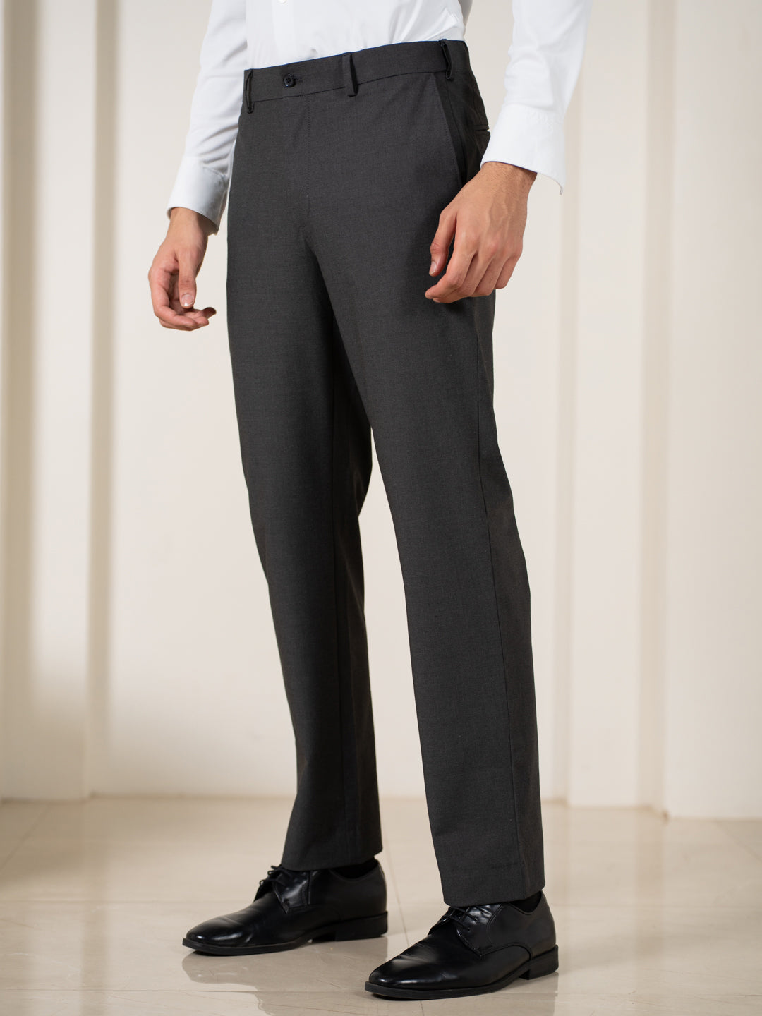 Gravitas Grey Melange Stretch Formal Pants
