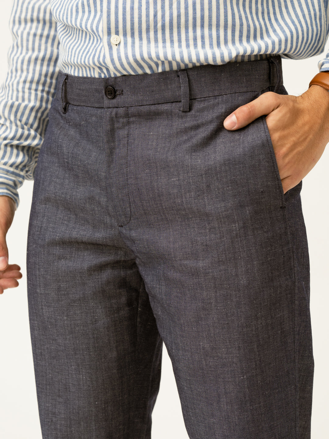 Whistle Blue Tropical Wool Linen Pants