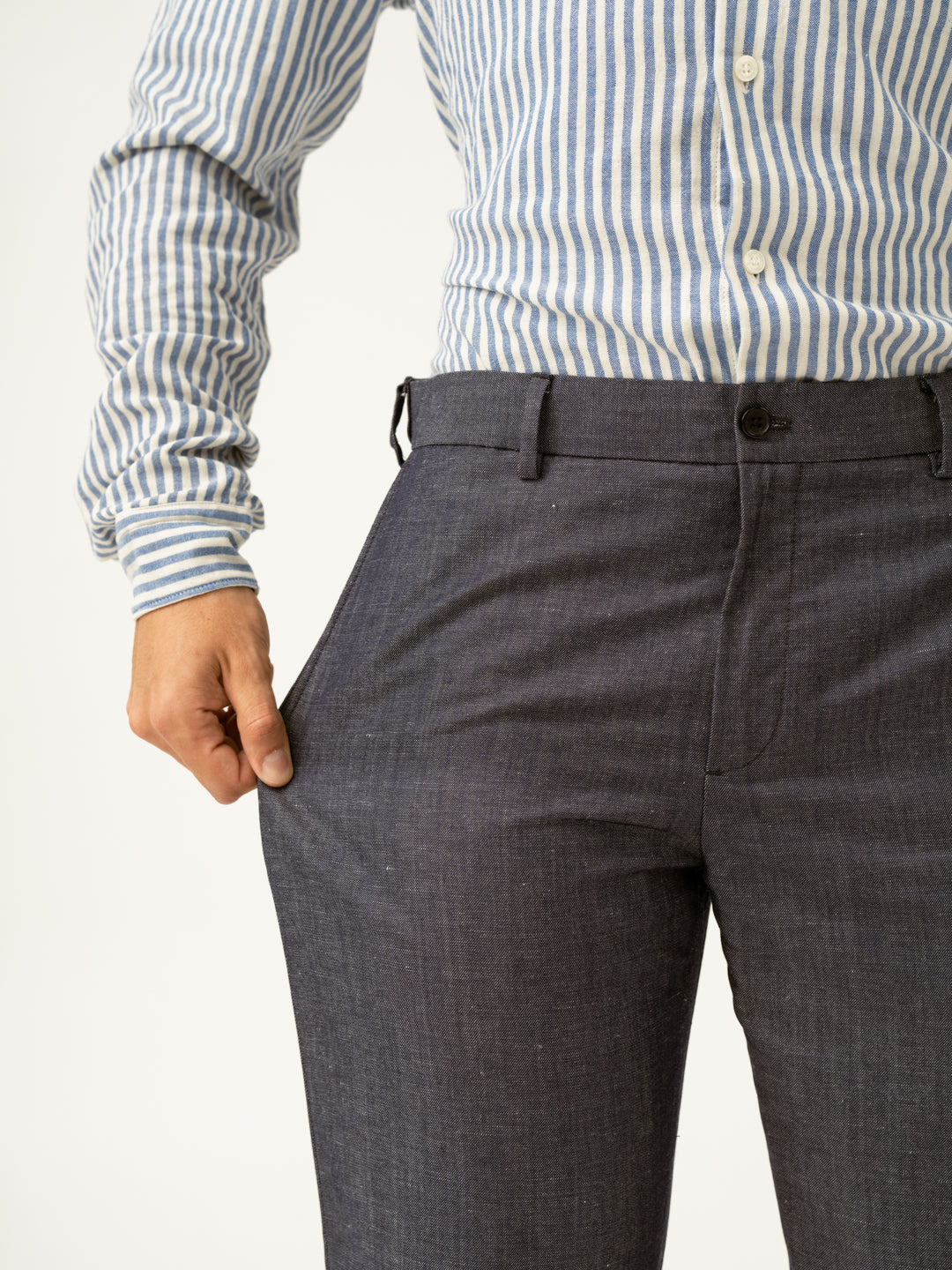 Whistle Blue Tropical Wool Linen Pants
