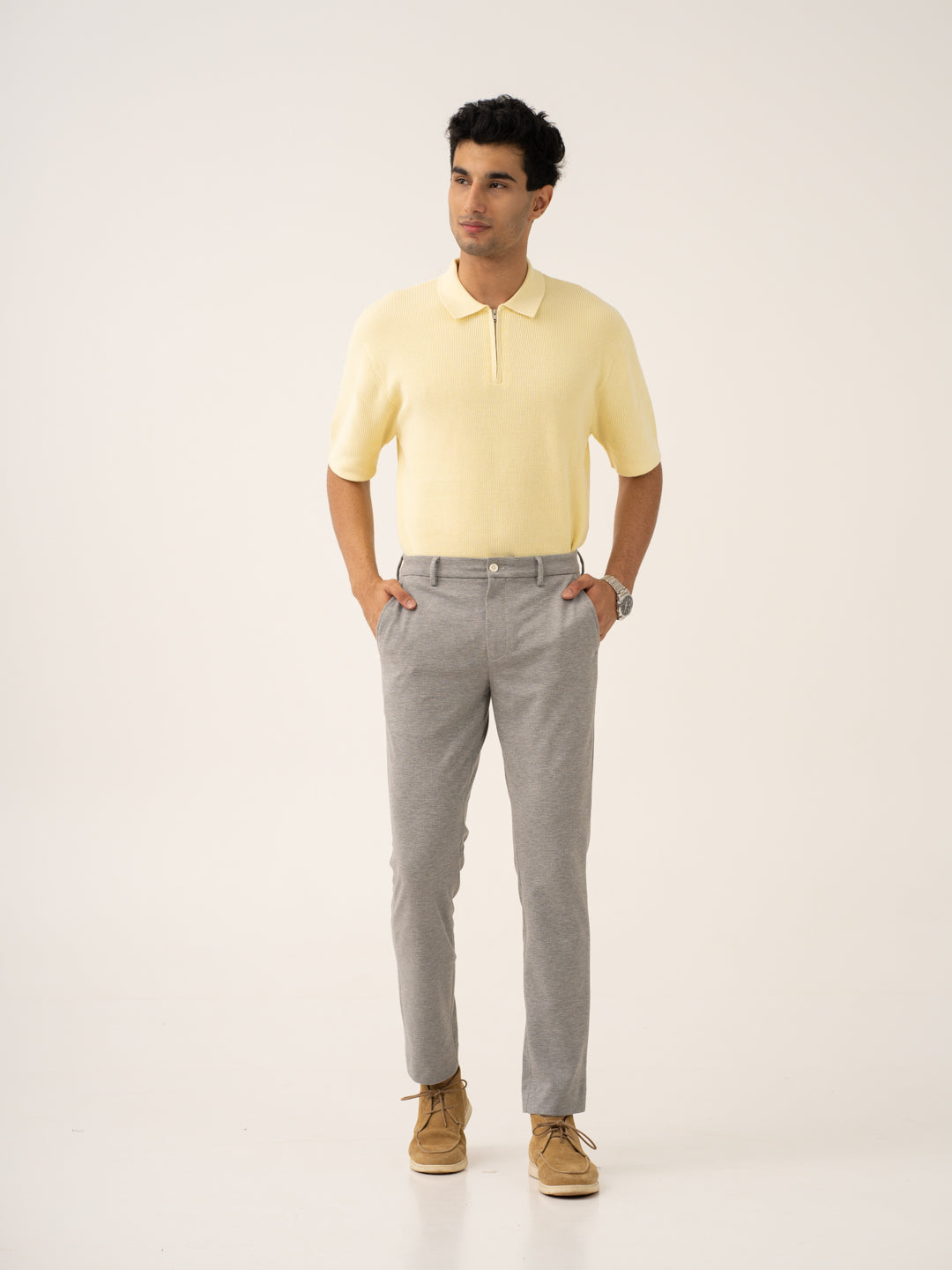 Quantum Grey Waffle Textured Power-Stretch Pants