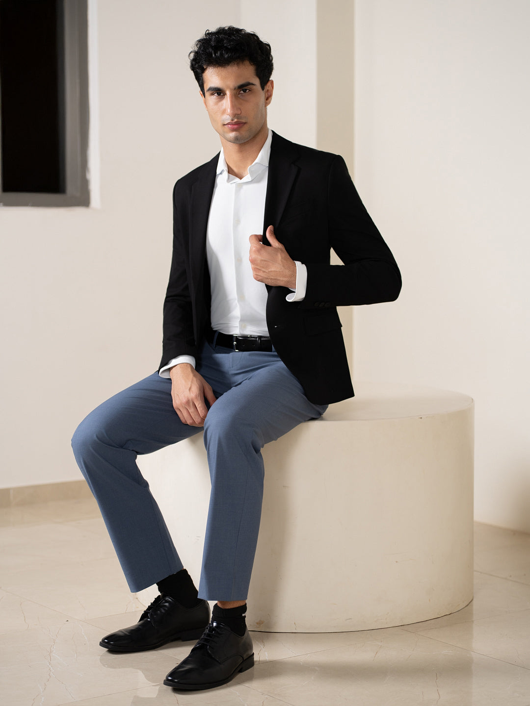 Crest Blue Melange Stretch Formal Pants