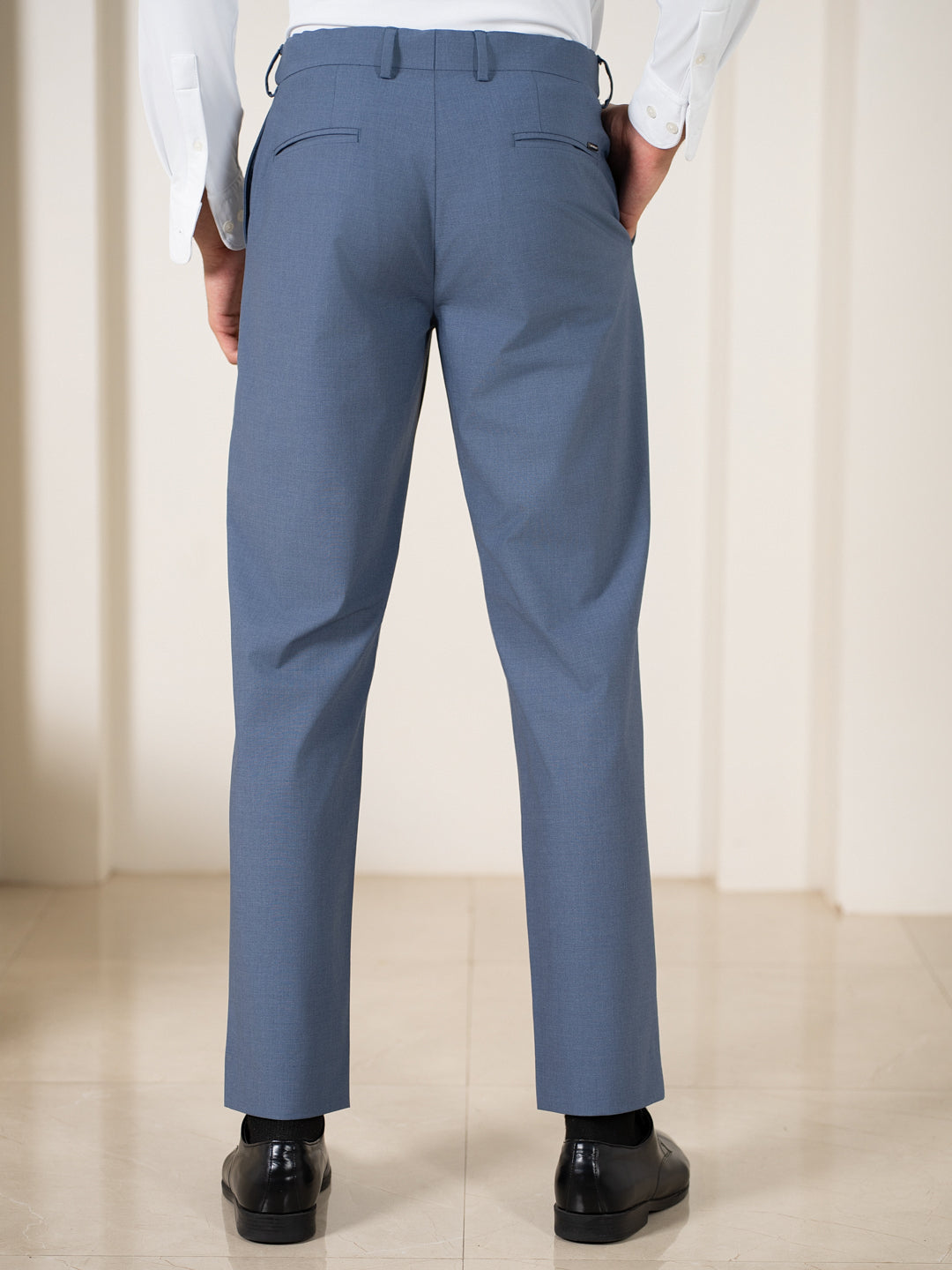 Crest Blue Melange Stretch Formal Pants