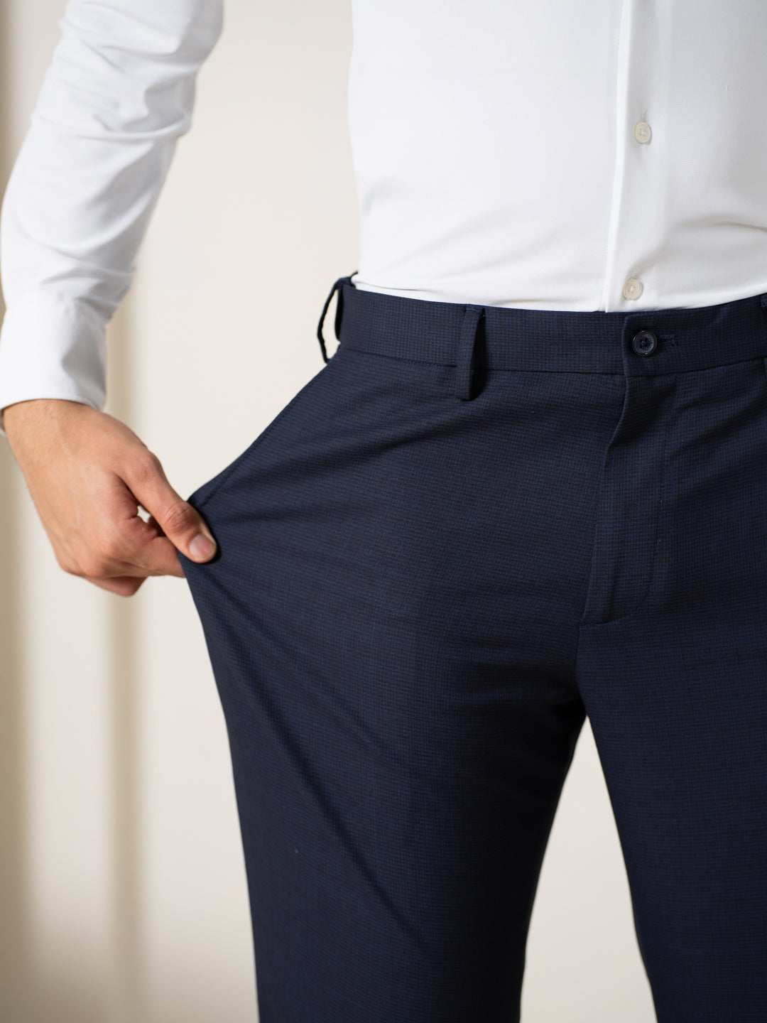 Bernard Navy Houndstooth Relaxed Fit Stretch Formal Pants