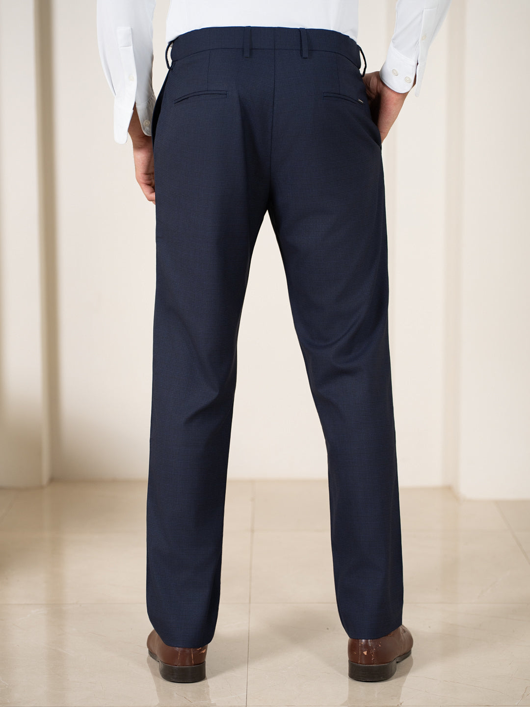 Bernard Navy Houndstooth Relaxed Fit Stretch Formal Pants