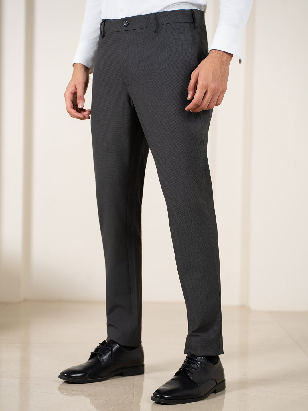 Shepherd Grey Houndstooth Slim Fit Stretch Formal Pants