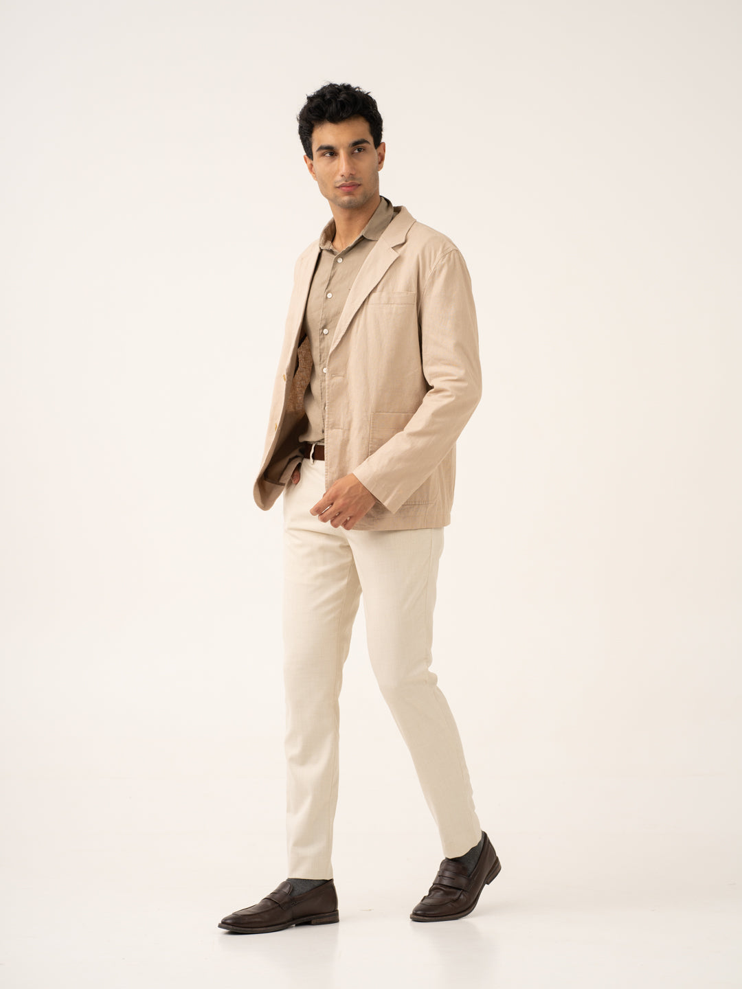 Buff Beige Melange Stretch Formal Pants