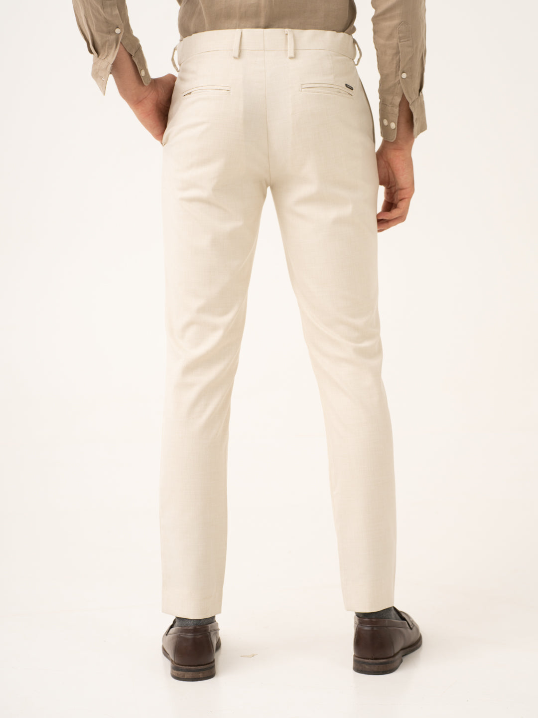 Buff Beige Melange Stretch Formal Pants