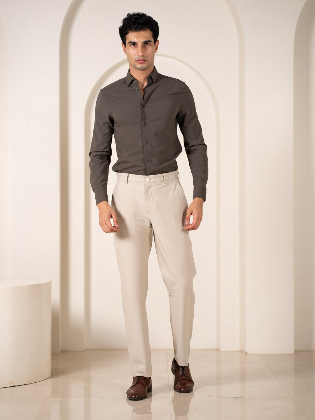 Essential Beige 925 Relaxed Fit Smart Formal Trousers