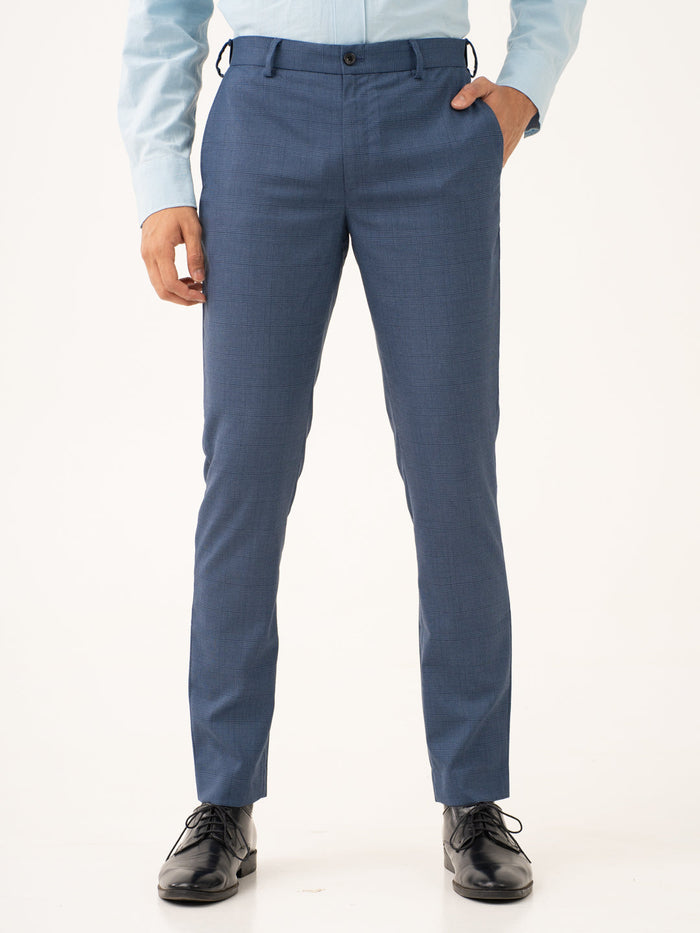 Mirage Blue Checks Stretch Formal Pants