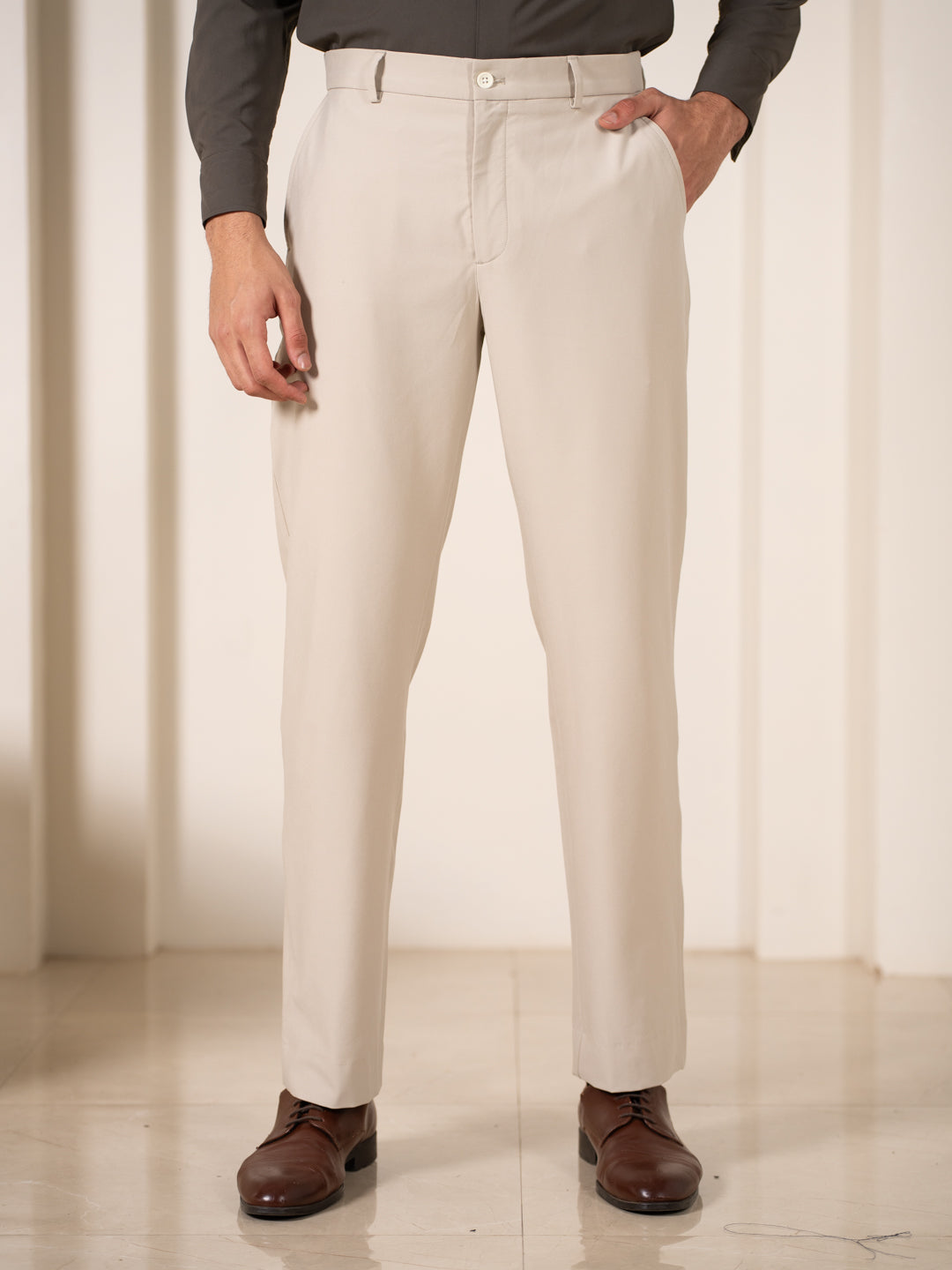 Essential Beige 925 Relaxed Fit Smart Formal Trousers