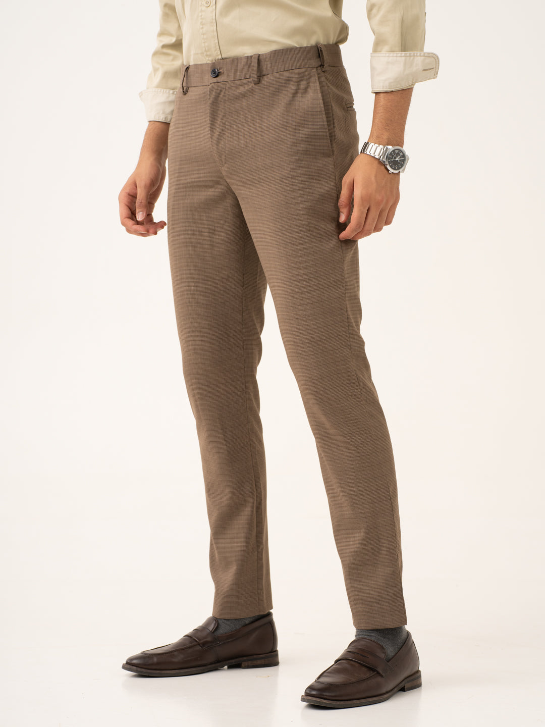Tavian Khaki Houndstooth Stretch Formal Pants