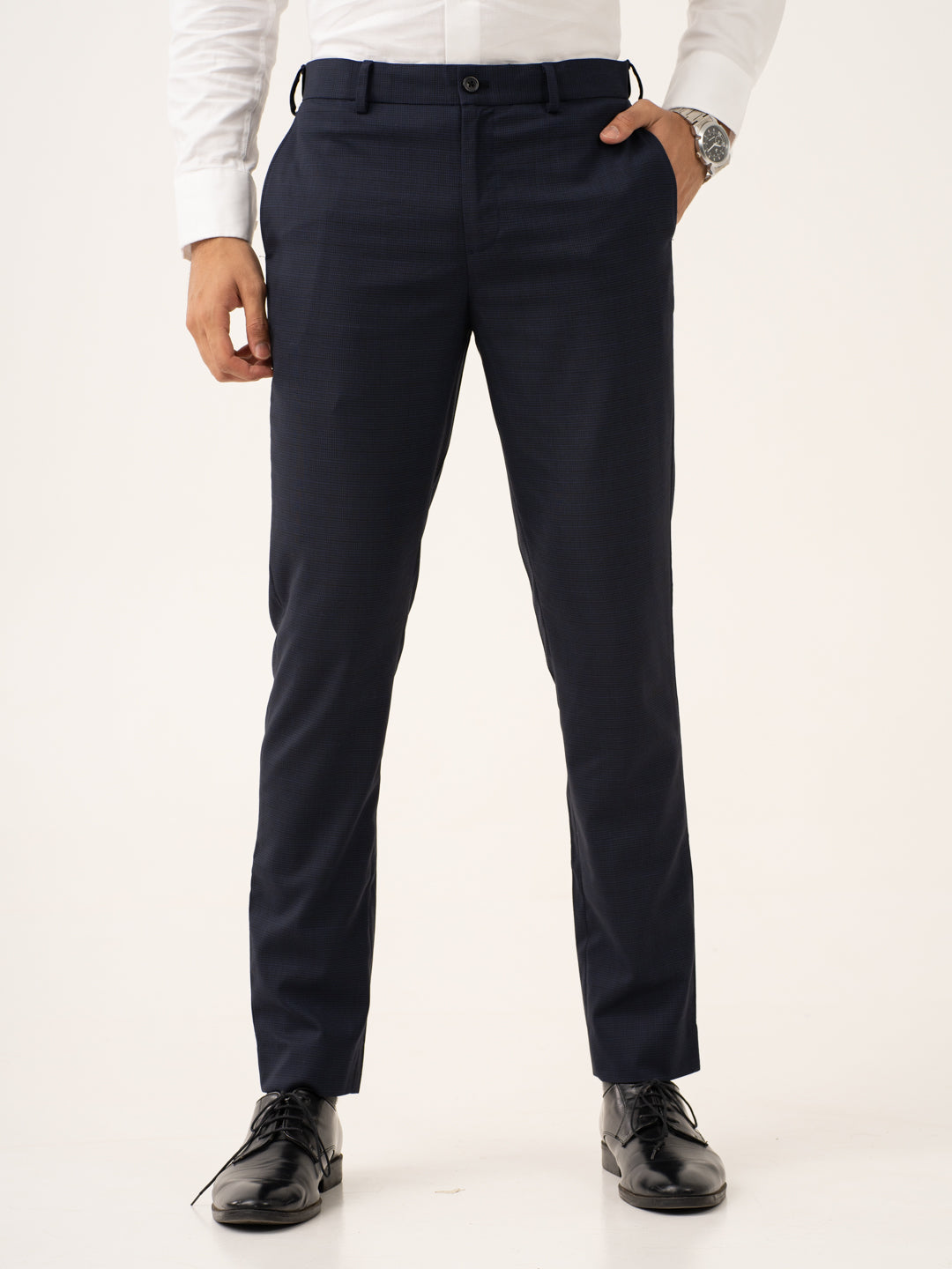 Cassian Navy Houndstooth Stretch Formal Pants