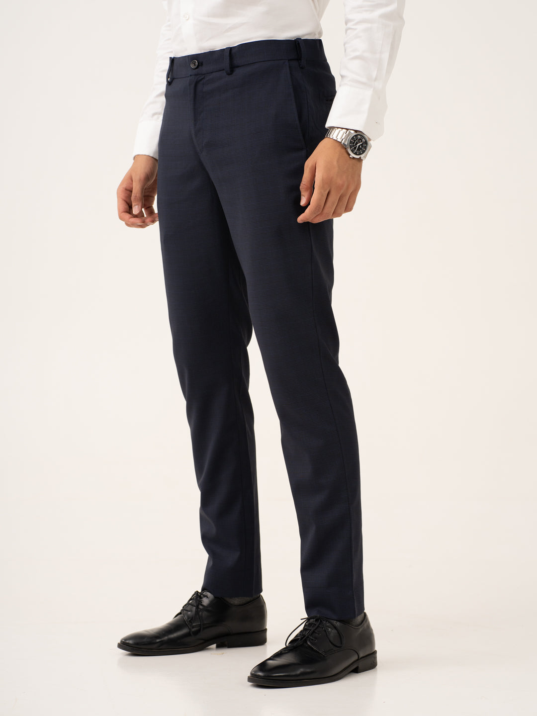 Cassian Navy Houndstooth Stretch Formal Pants