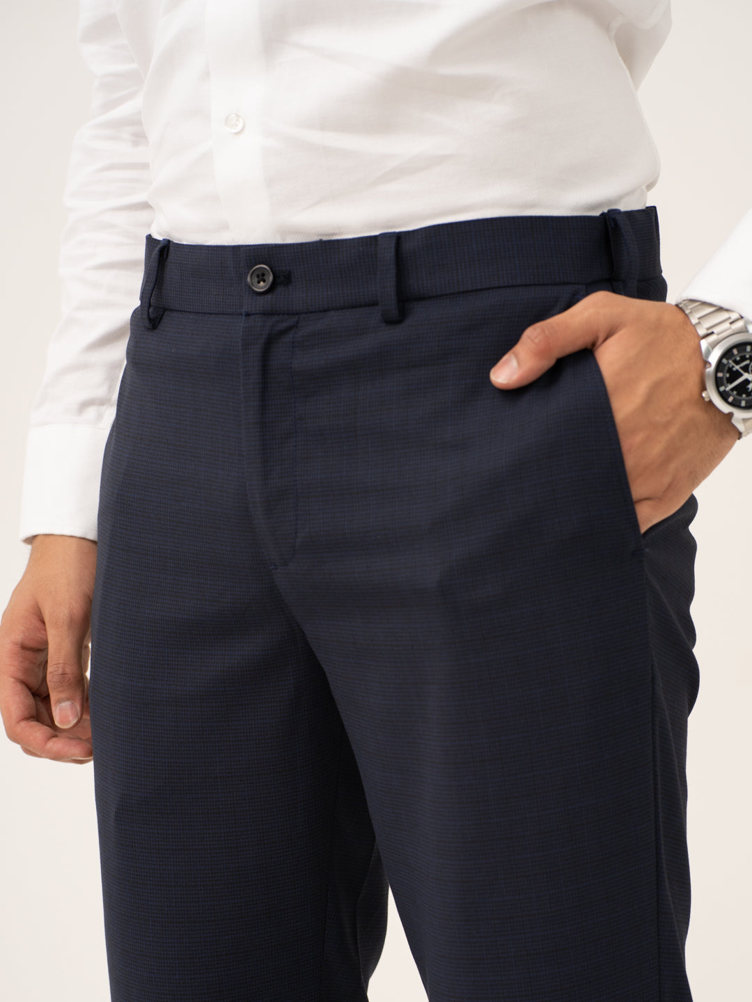 Cassian Navy Houndstooth Stretch Formal Pants