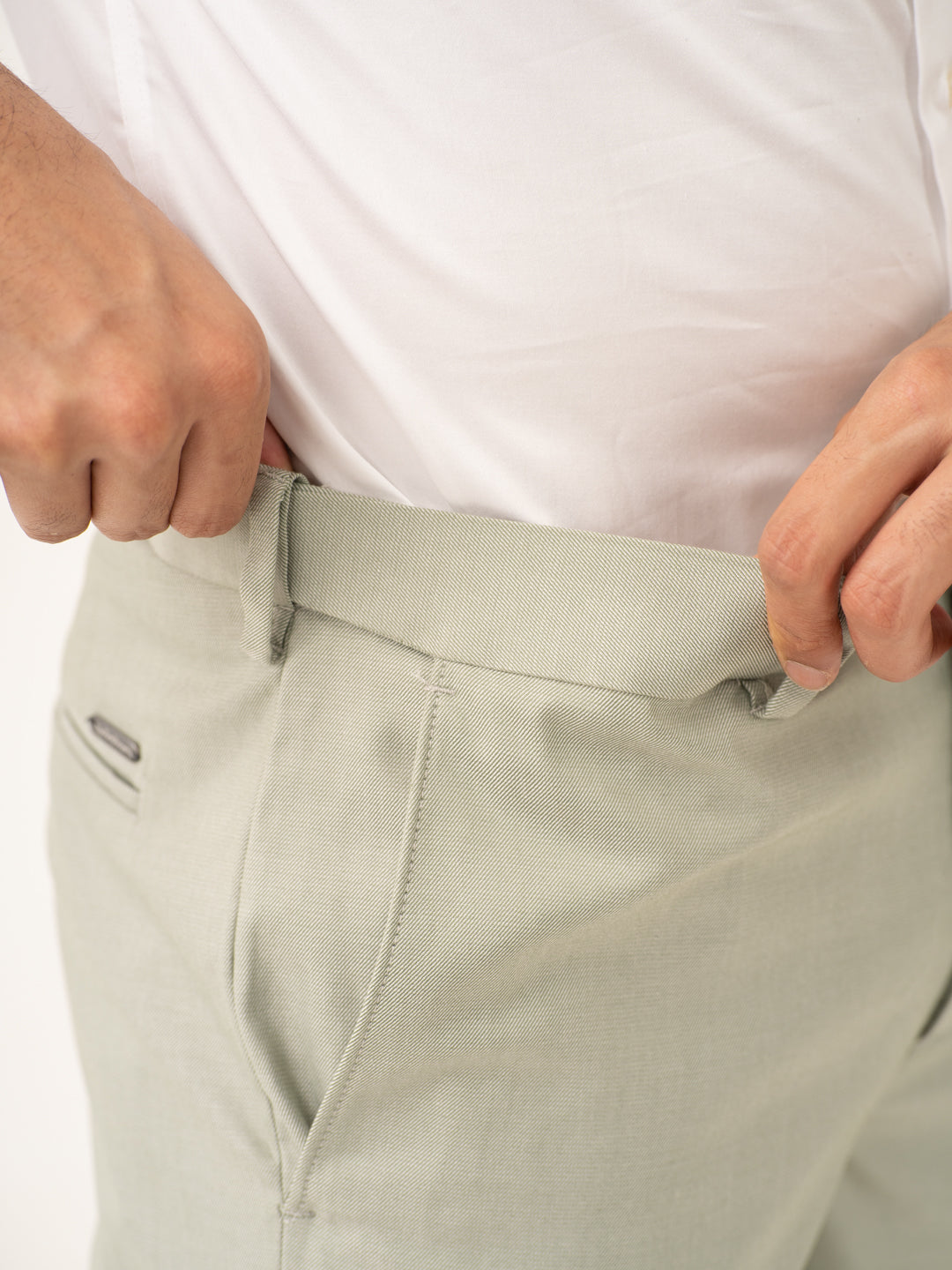 Ostrich Green Twill Stretch Formal Pants