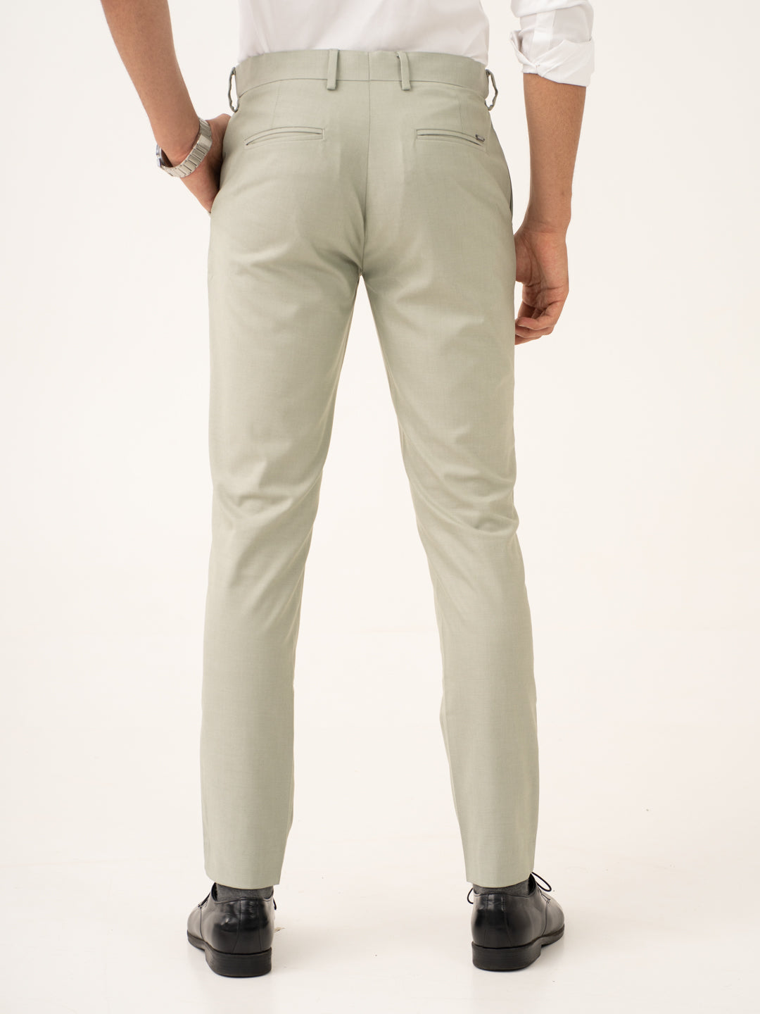 Ostrich Green Twill Stretch Formal Pants
