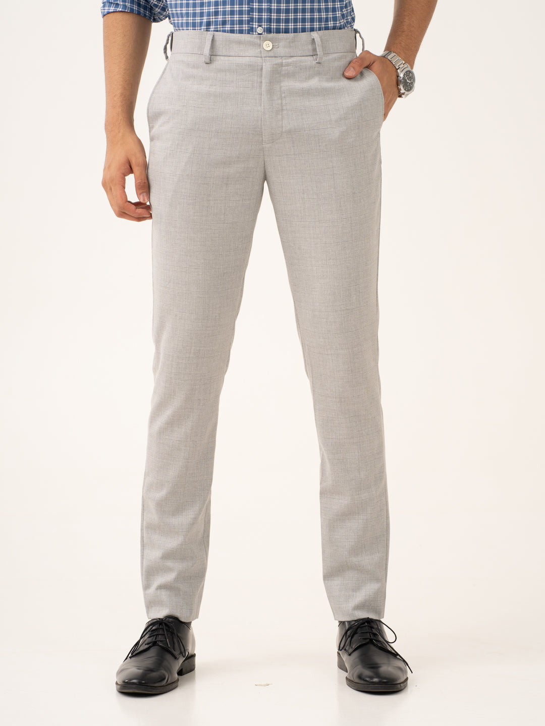 Moonlit Grey Checks Stretch Formal Pants