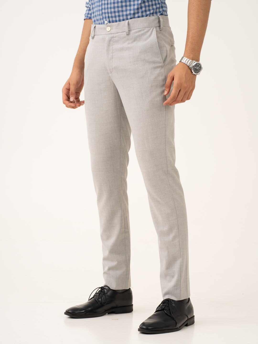 Moonlit Grey Checks Stretch Formal Pants